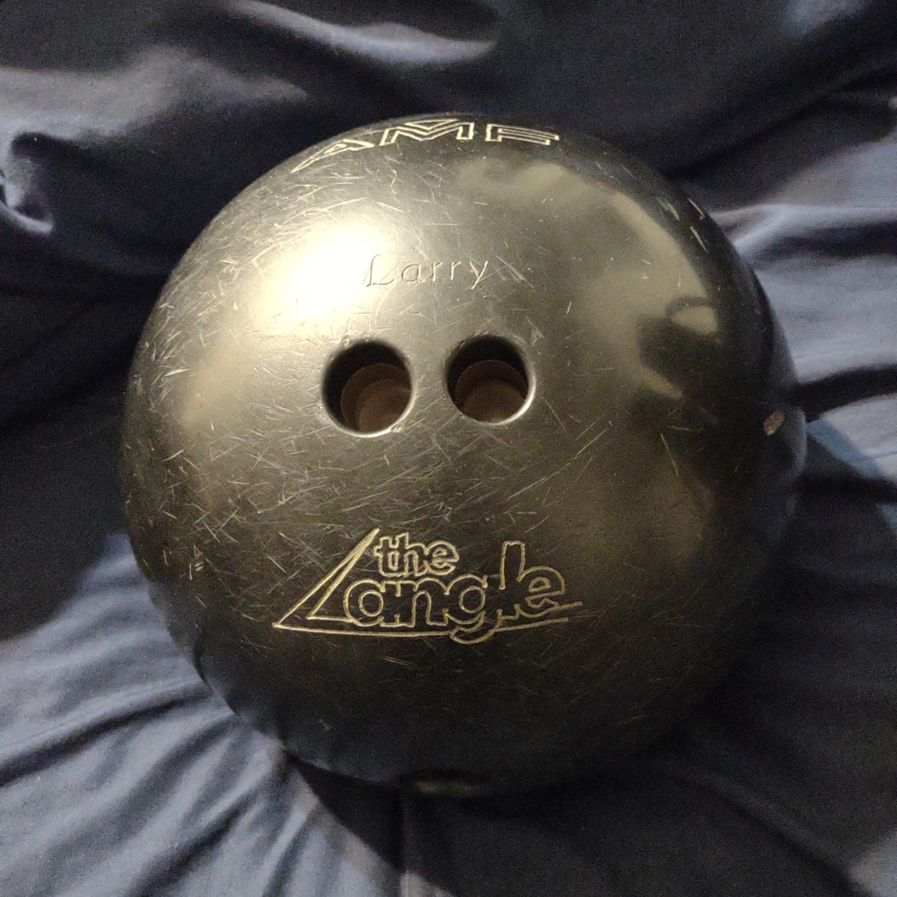 Vintage Black Amf The Angle Bowling Ball with bag Larry Name Engraved